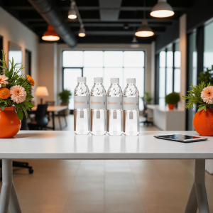 Mẫu Chai Nước Suối In Logo Agaru Trong Lễ Khai Trương Văn Phòng Mới